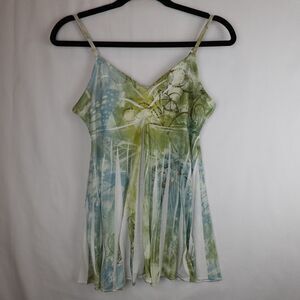Mudd Vintage Babydoll Tank Top Medium Green Y2K Floral Fairy Flowy 90s Butterfly
